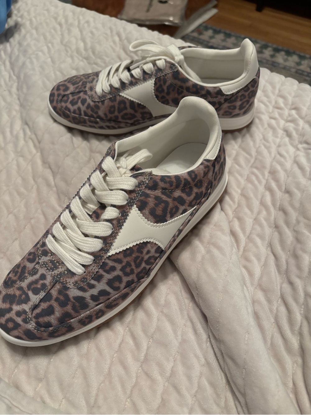 Leopard Print Women's Lace-Up Sneakers with White Accents